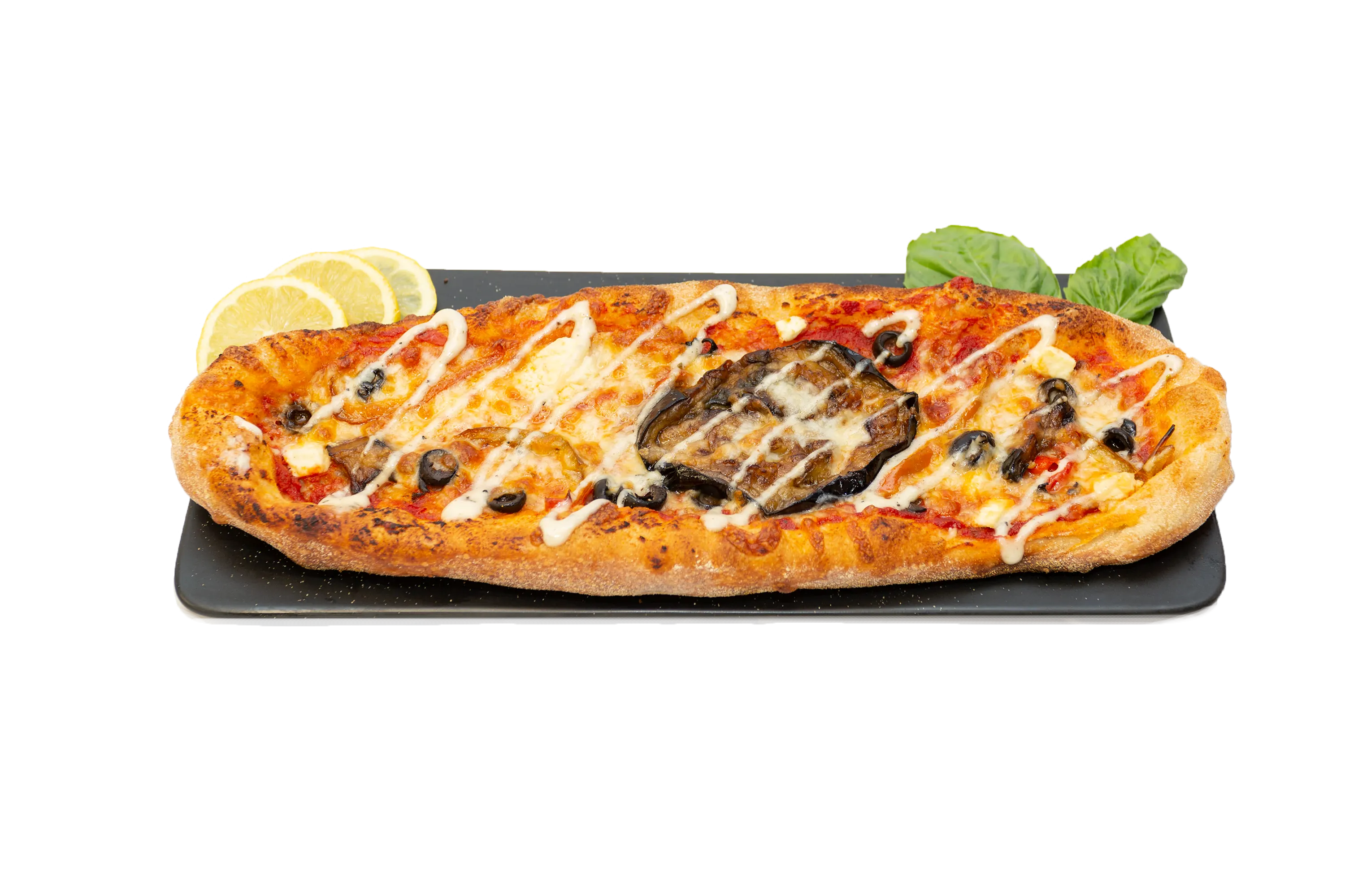Halal Mediterranean pizza near Alexandria VA — feta, olives, wood-fired